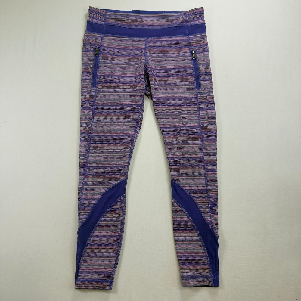 Lululemon Space Dye Full Length Leggings Mesh Zip Pocket Purple Pink Size 8
